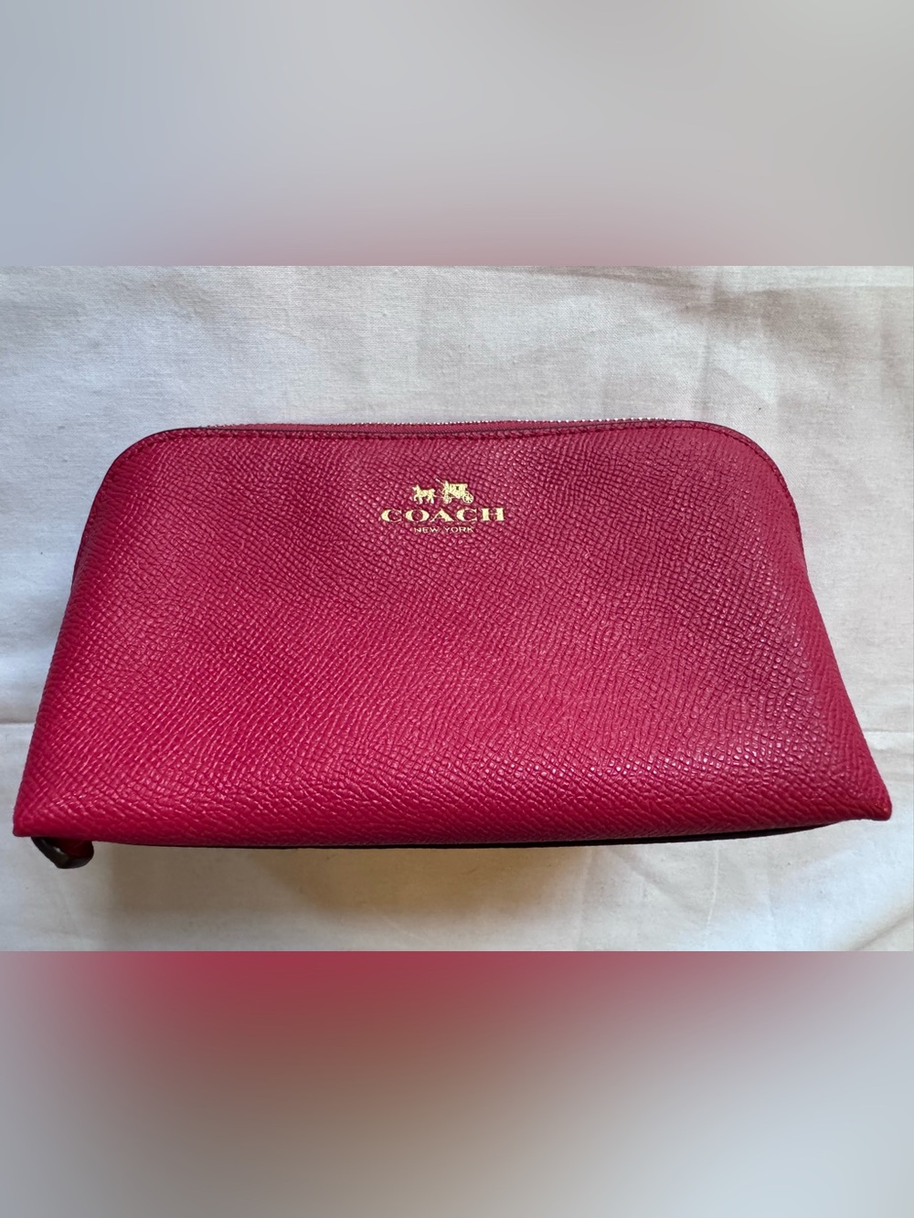 Coach Pink Pebbled Leather Zip Card Holder with Gold Logo